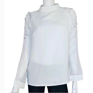 🤑 4/$24 YUHAU Pearl Embellished Long Sleeve White Blouse